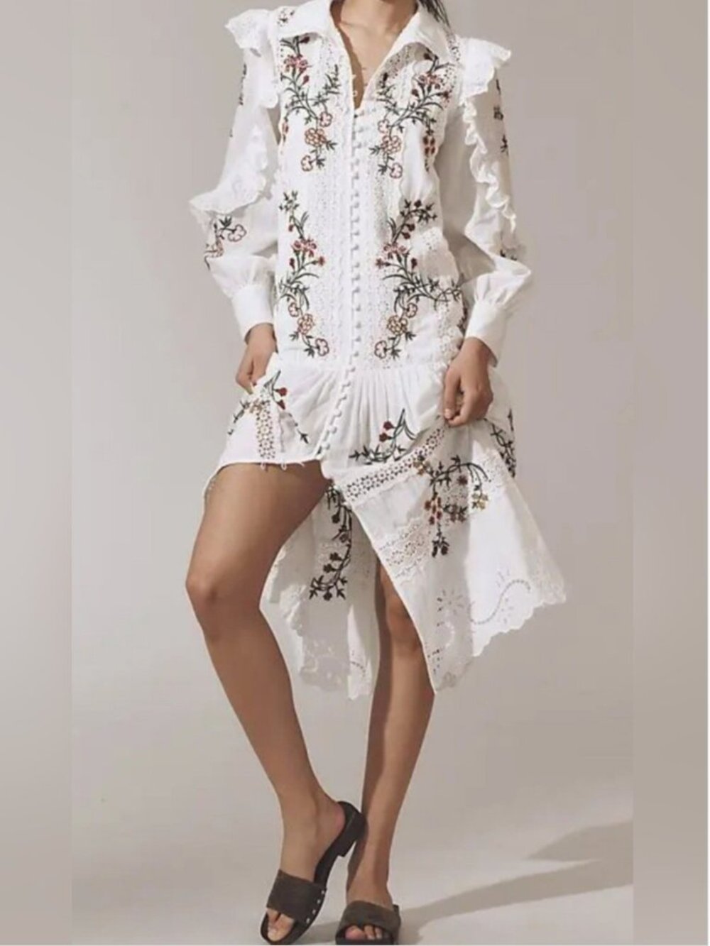 Anthropologie Eyelet Embroidered Cotton Midi White Dress size M - Picture 1 of 8